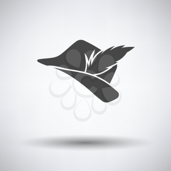 Hunter hat with feather  icon on gray background with round shadow. Vector illustration.