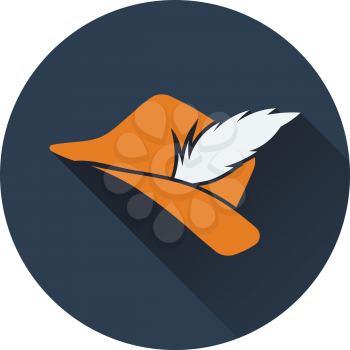 Icon of hunter hat with feather. Flat design. Vector illustration.