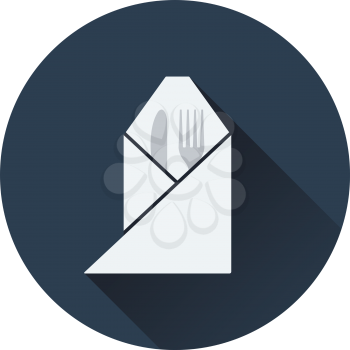 Fork and knife wrapped napkin icon. Flat design. Vector illustration.