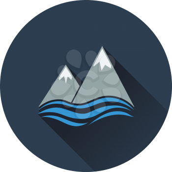 Snow peaks cliff on sea icon. Flat design. Vector illustration.