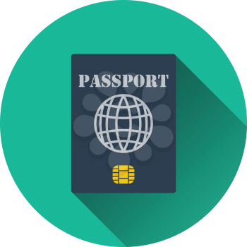 Passport with chip icon. Flat design. Vector illustration.
