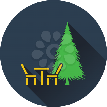 Icon of park seat and pine tree . Flat design. Vector illustration.
