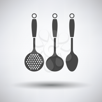 Ladle set icon on gray background with round shadow. Vector illustration.