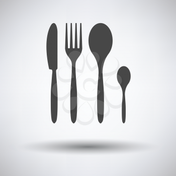 Silverware set icon on gray background with round shadow. Vector illustration.