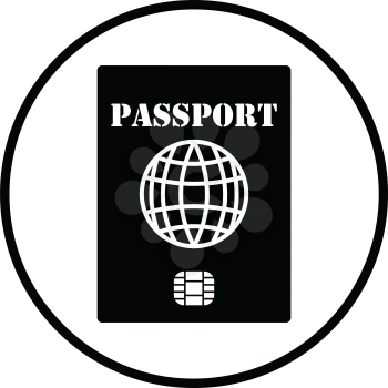 Passport with chip icon. Thin circle design. Vector illustration.