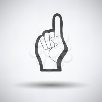 Fan foam hand with number one gesture icon on gray background, round shadow. Vector illustration.