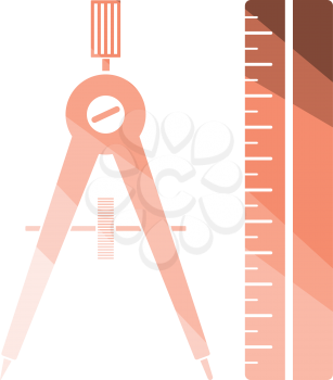 Compasses and scale icon. Flat color design. Vector illustration.