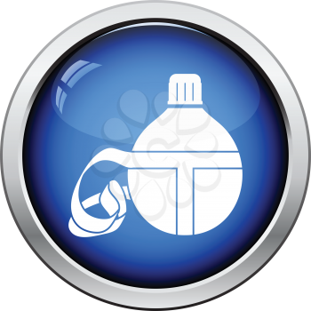 Touristic flask  icon. Glossy button design. Vector illustration.