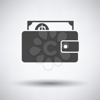 Wallet with cash icon on gray background, round shadow. Vector illustration.