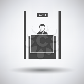 Bank clerk icon on gray background, round shadow. Vector illustration.
