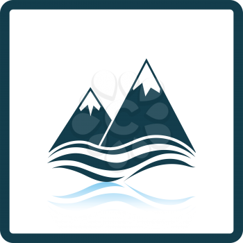 Snow peaks cliff on sea icon. Shadow reflection design. Vector illustration.