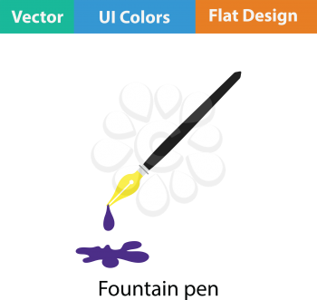 Fountain pen with blot icon. Flat color design. Vector illustration.