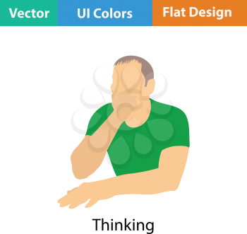 Thinking man icon. Flat color design. Vector illustration.