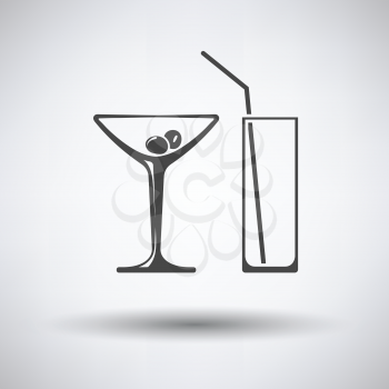 Coctail glasses icon on gray background, round shadow. Vector illustration.