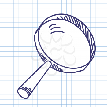 Magnifier glass. Doodle sketch on checkered paper background. Vector illustration.