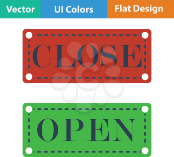 Shop door open and closed icon. Flat design. Vector illustration.