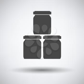 Baby glass jars icon on gray background, round shadow. Vector illustration.