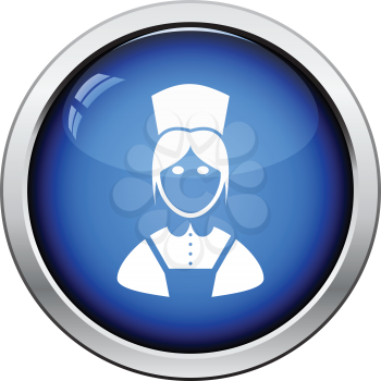 Hotel maid icon. Glossy button design. Vector illustration.