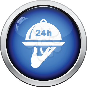 24 hour room service icon. Glossy button design. Vector illustration.