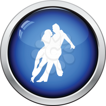 Dancing pair icon. Glossy button design. Vector illustration.