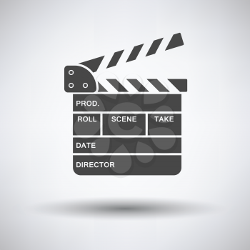 Movie clap board icon on gray background, round shadow. Vector illustration.
