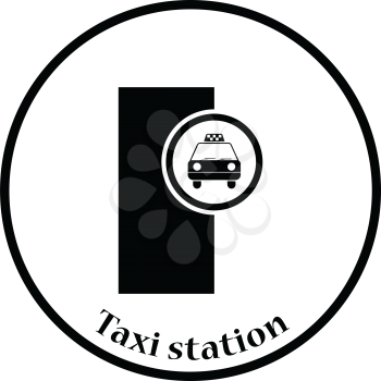 Taxi station icon. Thin circle design. Vector illustration.