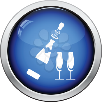 Party champagne and glass icon. Glossy button design. Vector illustration.