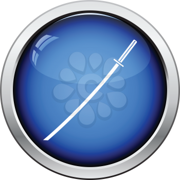 Japanese sword icon. Glossy button design. Vector illustration.