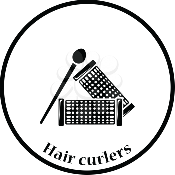 Hair curlers icon. Thin circle design. Vector illustration.