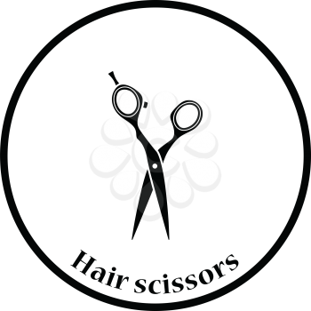 Hair scissors icon. Thin circle design. Vector illustration.