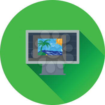 Icon of photo editor on monitor screen. Flat color design. Vector illustration.