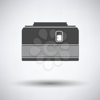 Icon of photo camera 50 mm lens on gray background, round shadow. Vector illustration.