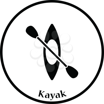 Kayak and paddle icon. Thin circle design. Vector illustration.