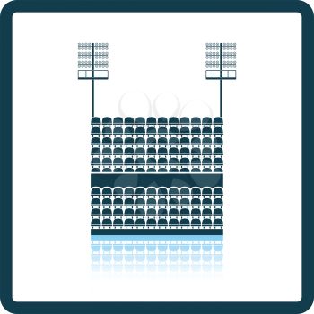 Stadium tribune with seats and light mast icon. Shadow reflection design. Vector illustration.