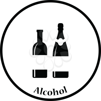 Wine and champagne bottles icon. Thin circle design. Vector illustration.