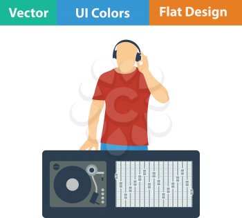 DJ icon. Flat color design. Vector illustration.