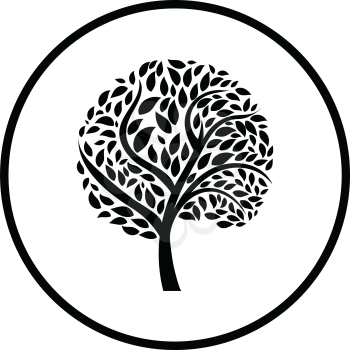Ecological tree with leaves icon. Thin circle design. Vector illustration.