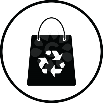 Shopping bag with recycle sign icon. Thin circle design. Vector illustration.