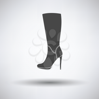 Autumn woman high heel boot icon on gray background with round shadow. Vector illustration.