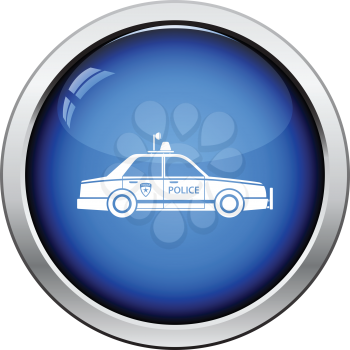 Police car icon. Glossy button design. Vector illustration.