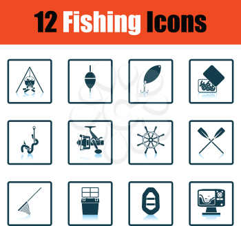 Fishing icon set. Shadow reflection design. Vector illustration.