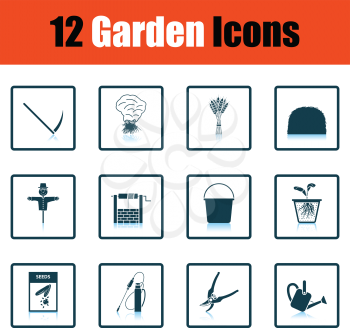 Set of gardening icons. Shadow reflection design. Vector illustration.