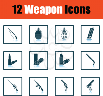 Set of twelve weapon icons. Shadow reflection design. Vector illustration.