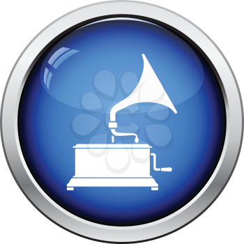 Gramophone icon. Glossy button design. Vector illustration.
