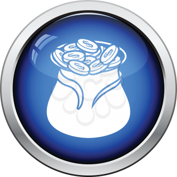 Open money bag icon. Glossy button design. Vector illustration.