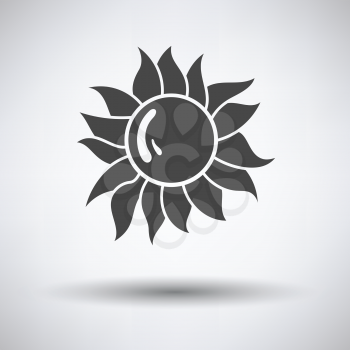 Sun icon on gray background with round shadow. Vector illustration.