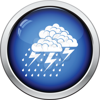 Thunderstorm icon. Glossy button design. Vector illustration.