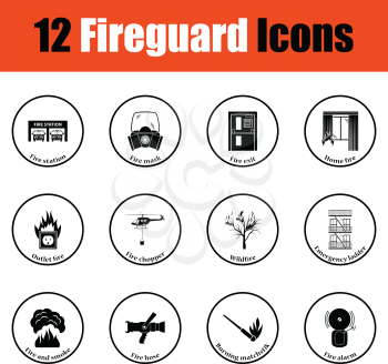 Set of fire service icons.  Thin circle design. Vector illustration.