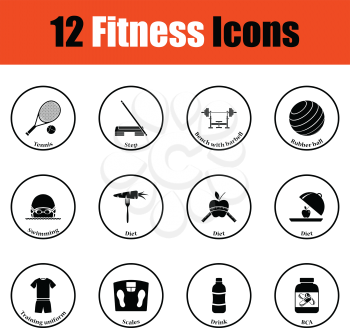 Fitness icon set.  Thin circle design. Vector illustration.