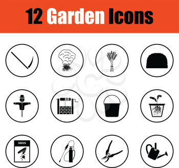 Set of gardening icons.  Thin circle design. Vector illustration.
